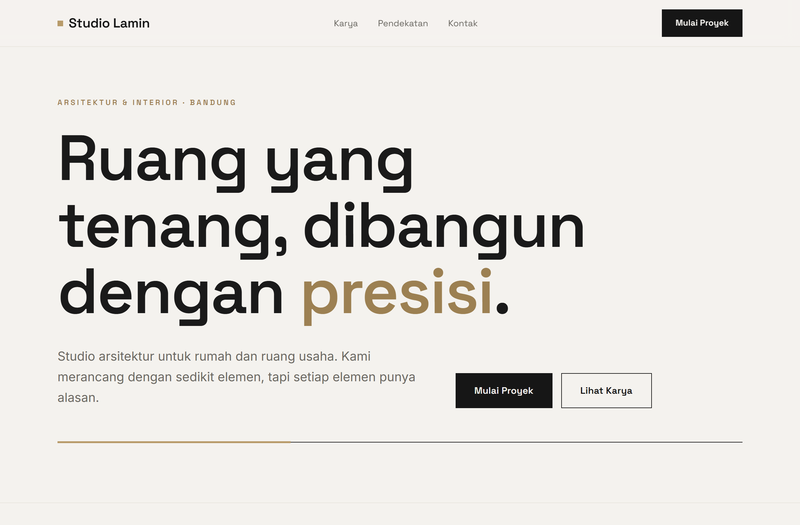 Contoh desain website untuk Studio Lamin, jasa arsitek