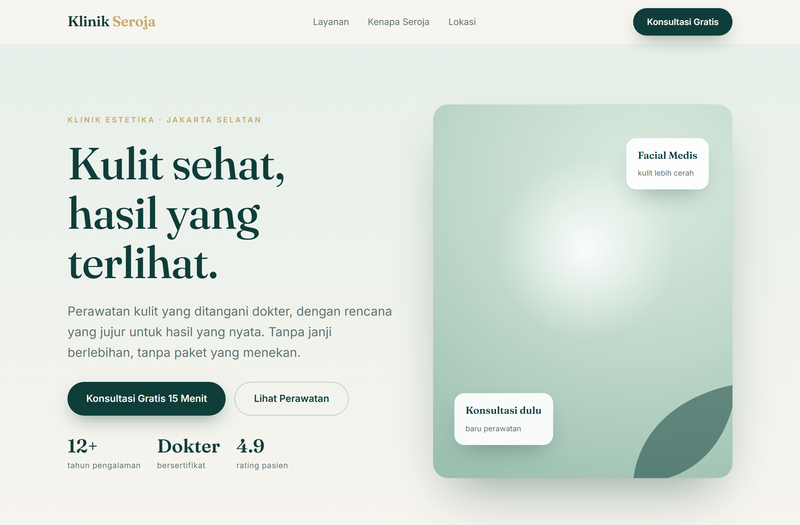 Contoh desain website untuk Klinik Seroja