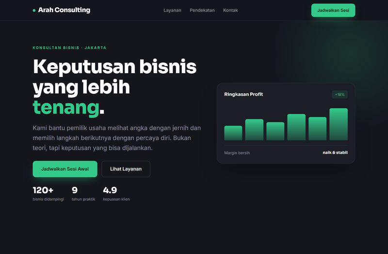Contoh desain website untuk Arah Consulting