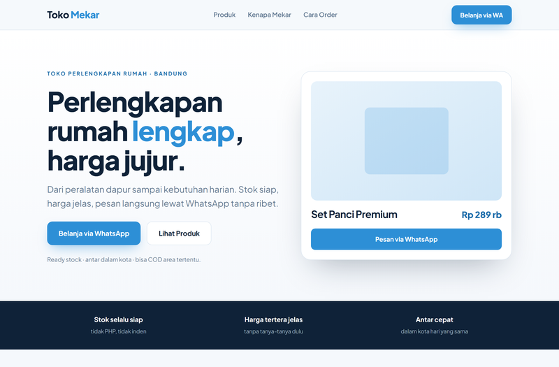 Contoh desain website untuk Toko Mekar